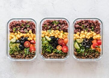 Three meal-prepped boxes