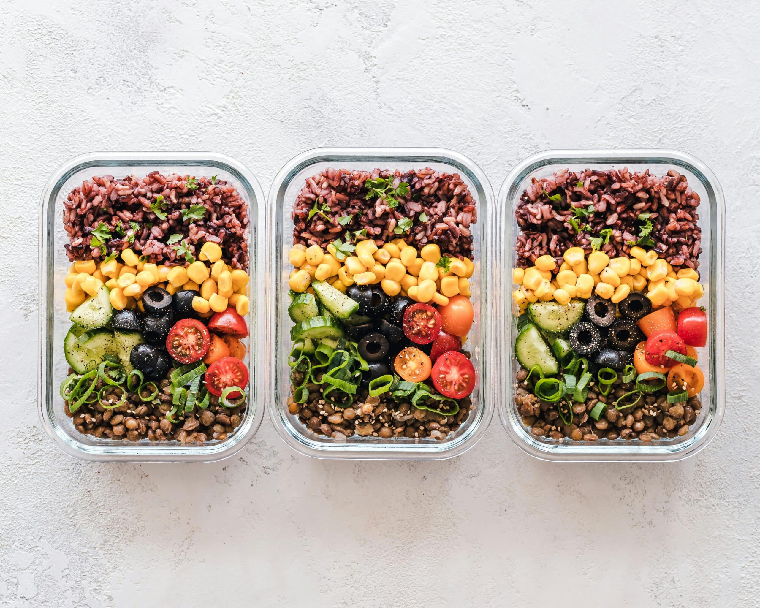 Three meal-prepped boxes